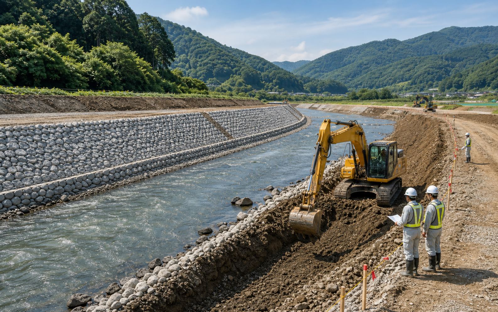 河川護岸工事の様子